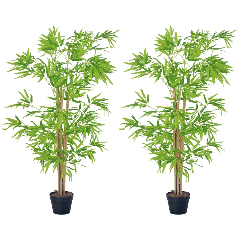 Outsunny Lot de 2 bambusi artificiali Inaltime 1,5 m 644 Frunze dense realiste Ghiveci Inclus Negru cu Lichen Verde | Romania
