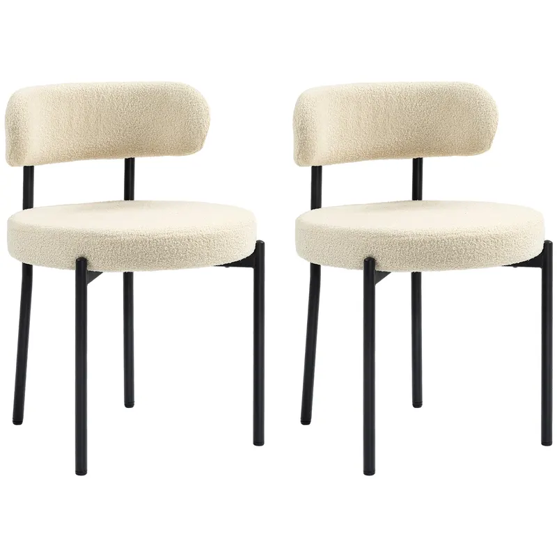 HOMCOM Set 2 Scaune de Dining Moderne din Tesătură Sherpa, Bej | Romania