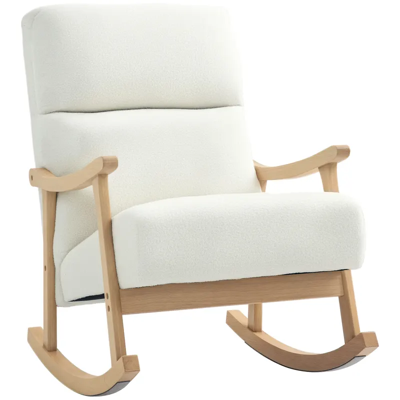 HOMCOM fotoliu de leagăn cu înveliș asemănător catifelei, spătar ergonomic și capacitate de 120 kg, 65L x 90B x 98H cm, alb crem | Romania
