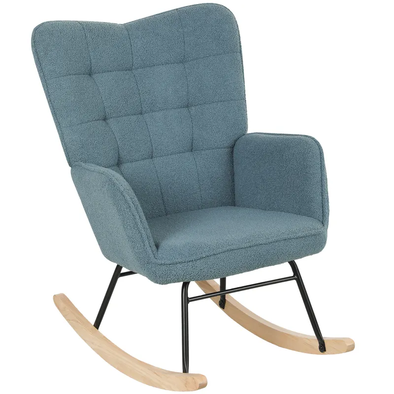 HOMCOM Fotoliu cu leagăn, formă ergonomică, leagăne din lemn solid, până la 120 kg, Albastru deschis | Romania