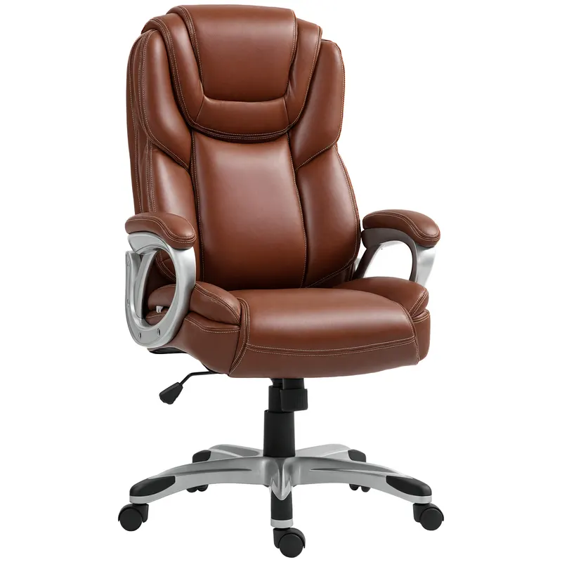 HOMCOM Scaun de birou fotoliu de birou cu funcție de balans roți pivotante 360° 66 x 75,5 x 115,5-124,5 cm maro | Romania