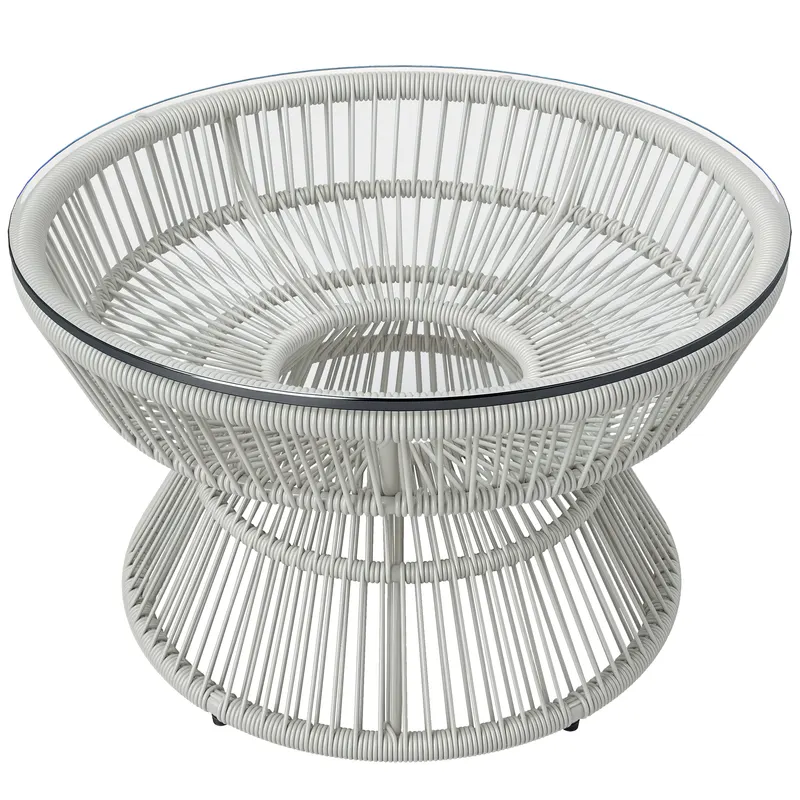 Outsunny Masă de cafea de grădină rotundă, masă auxiliară din rattan și blat de sticlă temperată Ø 60 x 37H cm | Romania
