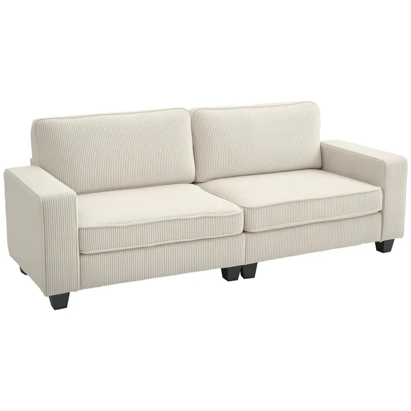 HOMCOM Canapea cu 3 Locuri cu Husă de Cord, Canapea de Sufragerie cu Arc de Înaltă Calitate, până la 400 kg, 227 x 84 x 87 cm, Crem | Romania