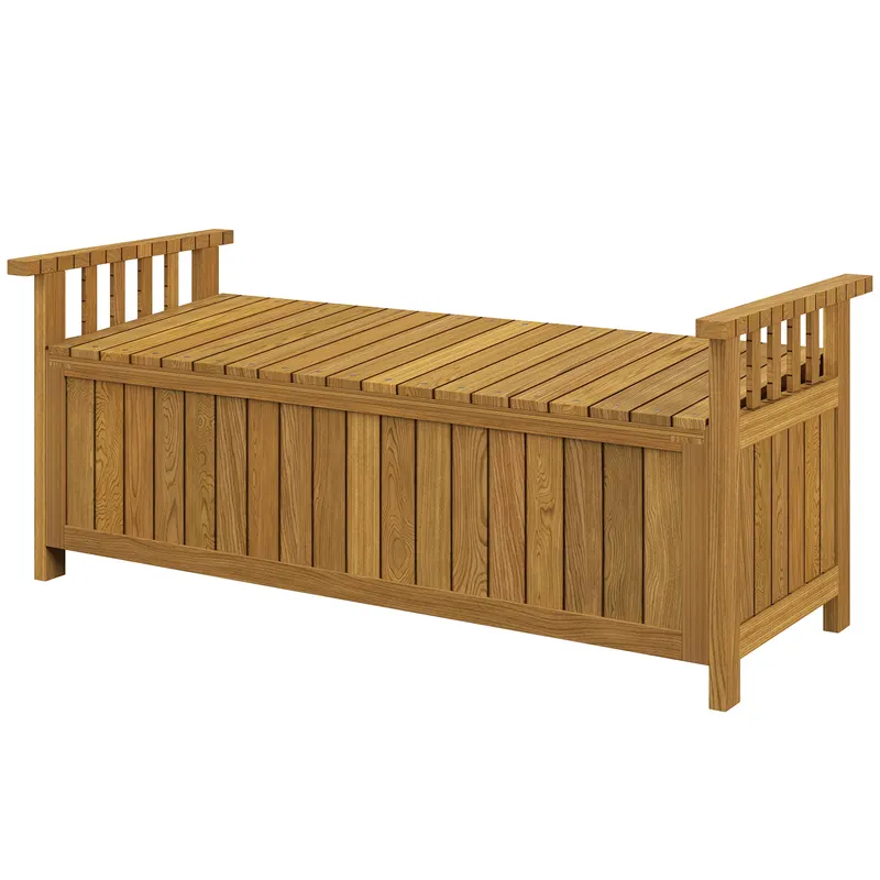 Outsunny Banca de grădină pentru 2 persoane din lemn, cu depozitare de 186L, banca de exterior cu brațe, 128,5 x 56 x 53,5 cm, maro | Romania