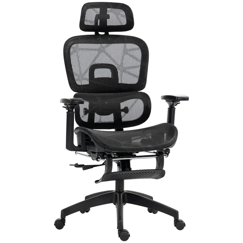 HOMCOM Scaun de birou, scaun de birou ergonomic din plasă cu brațe 3D, spătar inclinabil, 66x64x122 cm, negru | Romania