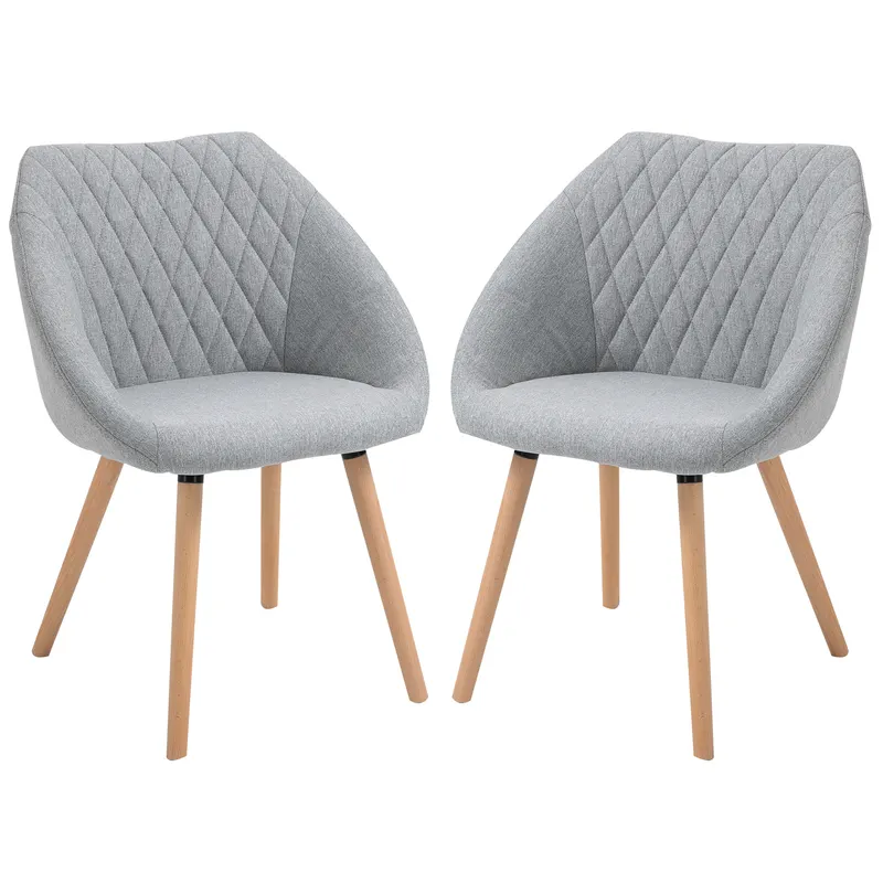 HOMCOM Set de 2 Scaune de Dining Design scandinav, Picioare subtiri din lemn de fag, Scaun cu spătar și brațe ergonomice, Gri | Romania