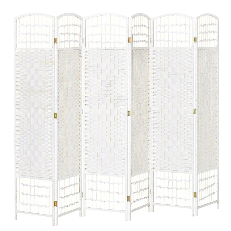 HOMCOM, Paravan interior, 6 panouri pliabile, 242L x 170H cm, lemn de plop, bambus, fibre de hârtie împletită, alb pai | Romania