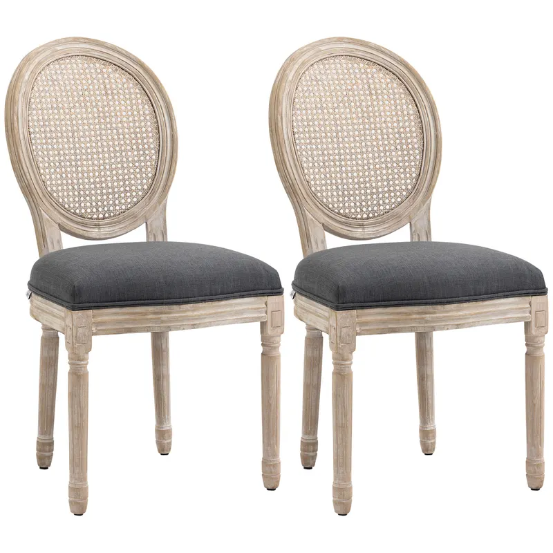 HOMCOM Set de 2 Scaune de Masa, Scaun de Salon medaillon de Stil Louis XVI, Lemn Masiv sculptat, patinat | Romania
