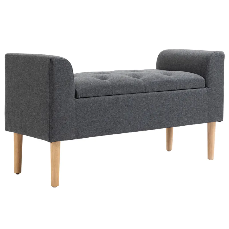 HOMCOM Banc de depozitare capitonat cu brațe, pentru dormitor, hol, sufragerie, suport 130 kg, 116 x 44 x 58, gri închis | Romania