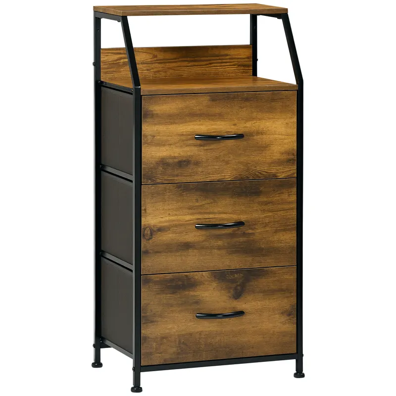 HOMCOM Comodă cu 3 sertare din material textil detasabile si 2 rafturi, 44 x 29 x 92 cm, lemn si metal | Romania