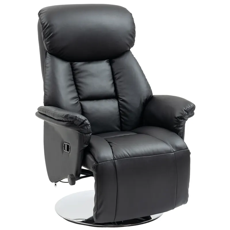 HOMCOM Fotoliu de relaxare rabatabil pivotant suport de picior reglabil, pana la 150 kg, pentru sufragerie, dormitor, negru | Romania