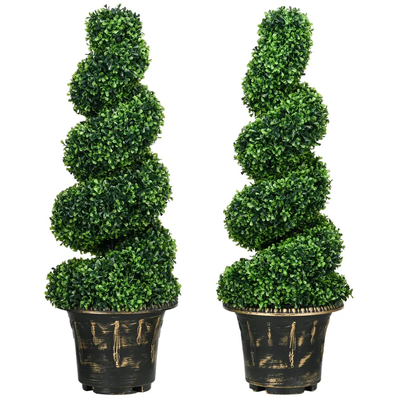 HOMCOM Arbore artificial formați în spirală, set de 2 plante artificiale, cu ghiveci, înălțime 90 cm, Verde | Romania
