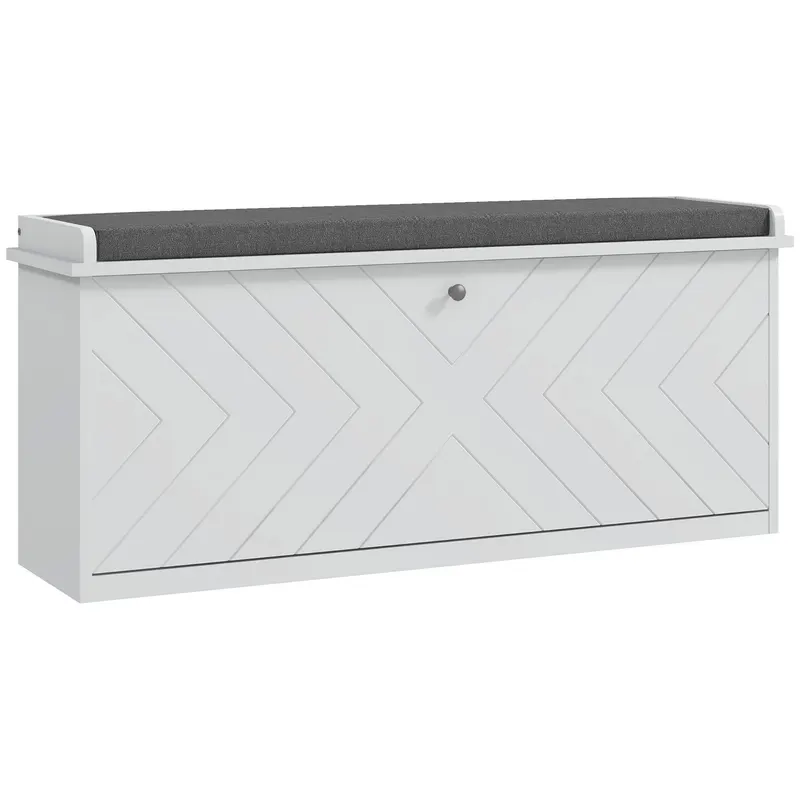 HOMCOM Banc pentru pantofi cu sertar rabatabil, pernă pentru așezare și raft reglabil, 100 x 26 x 44,5 cm, alb | Romania