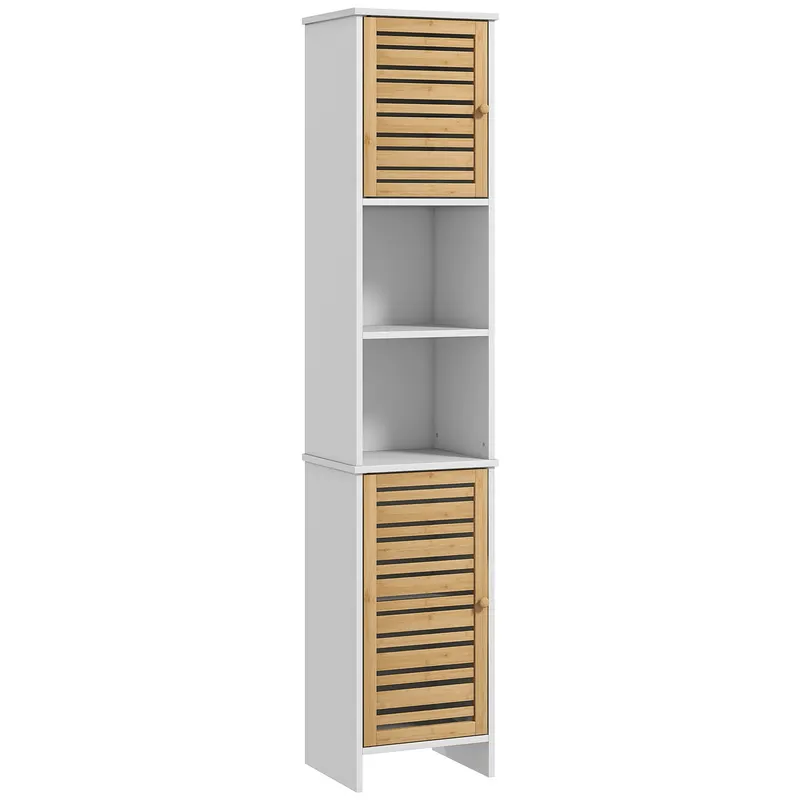 HOMCOM Mobilier Coloană Depozitare Baie bicolore, 2 dulapuri cu raft reglabil și 2 nișe, 35L x 30A x 170Î cm | Romania