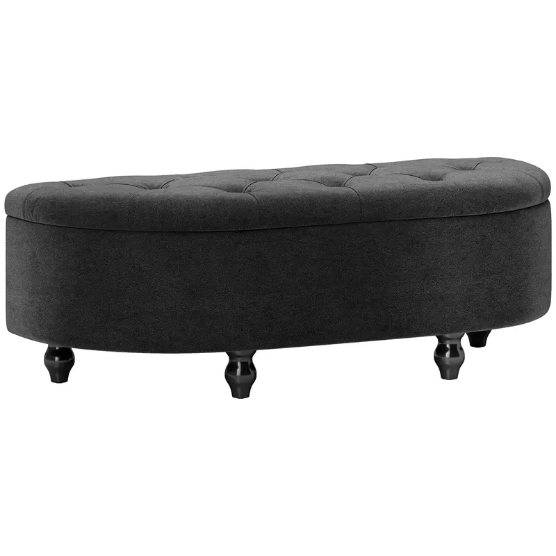 HOMCOM Bancă cu spațiu de depozitare, Bancă de dormit, capac soft-close, aspect de catifea, 120 x 46 x 42 cm, Gri închis | Romania