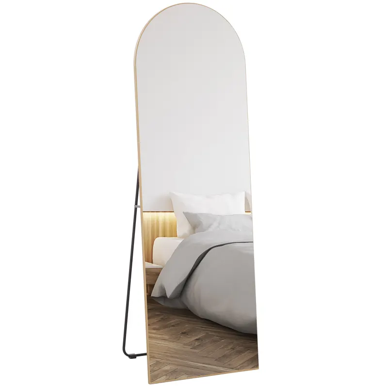 HOMCOM Oglindă în lungime completă 50 x 150 cm, oglindă pe suport, oglindă mare de perete fără ramă, pentru sufragerie, ton aur | Romania