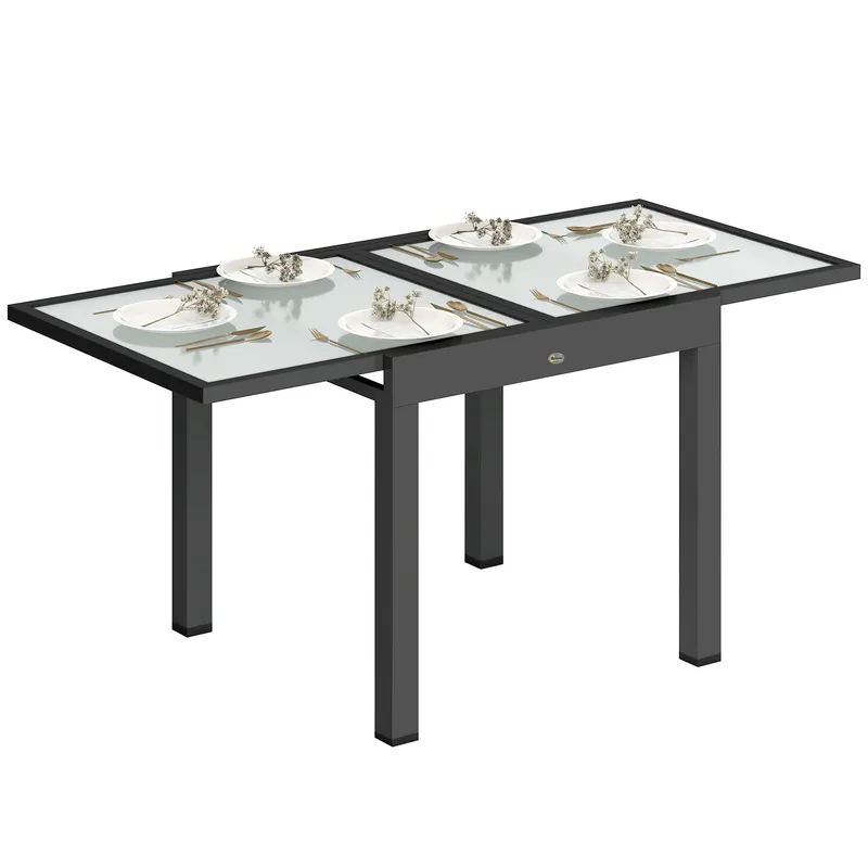 Outsunny Masă de Grădină Extensibilă cu Blat din Sticlă 80-160x80x75 cm Negru | Romania