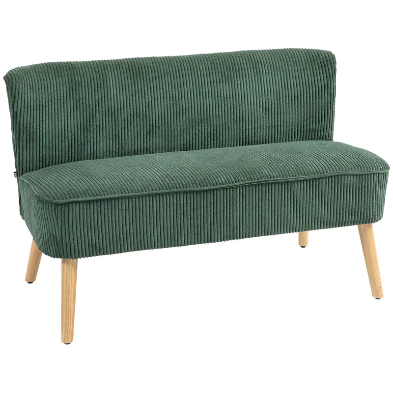 HOMCOM Canapea de 2 locuri tapițată, lemn, material textil cu aspect de catifea, spumă, 117 x 56,5 x 77 cm, Verde | Romania