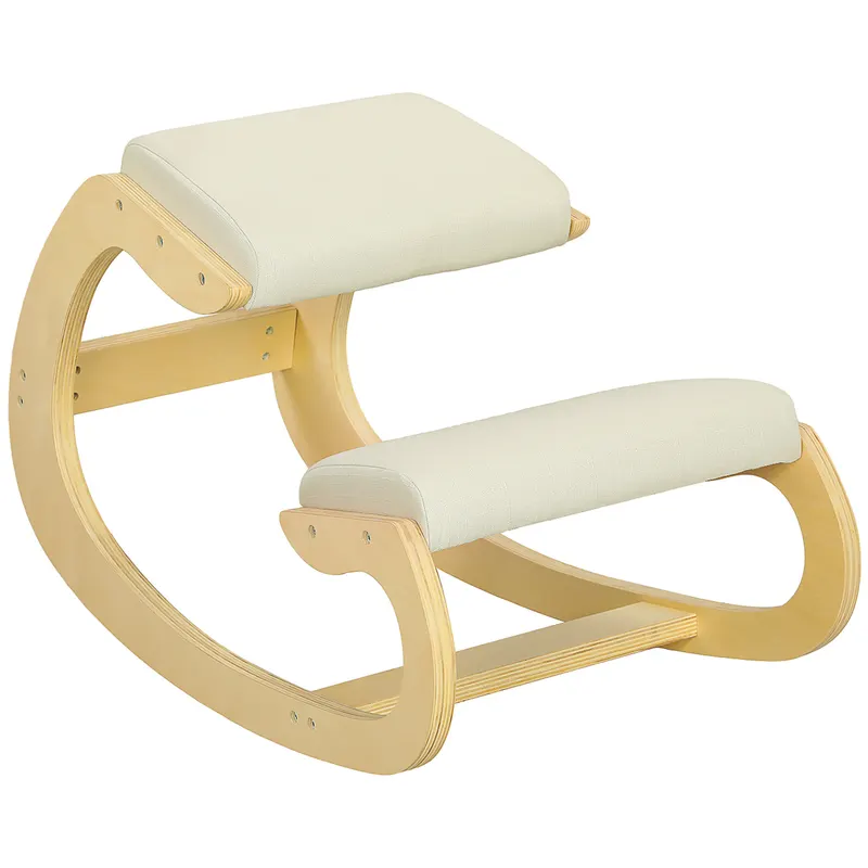 HOMCOM Scaun Ergonomic Postural din Material Textil, Scaun pentru Genunchi cu Mișcare de Legănare, 55x85x55 cm, Alb Crem | Romania