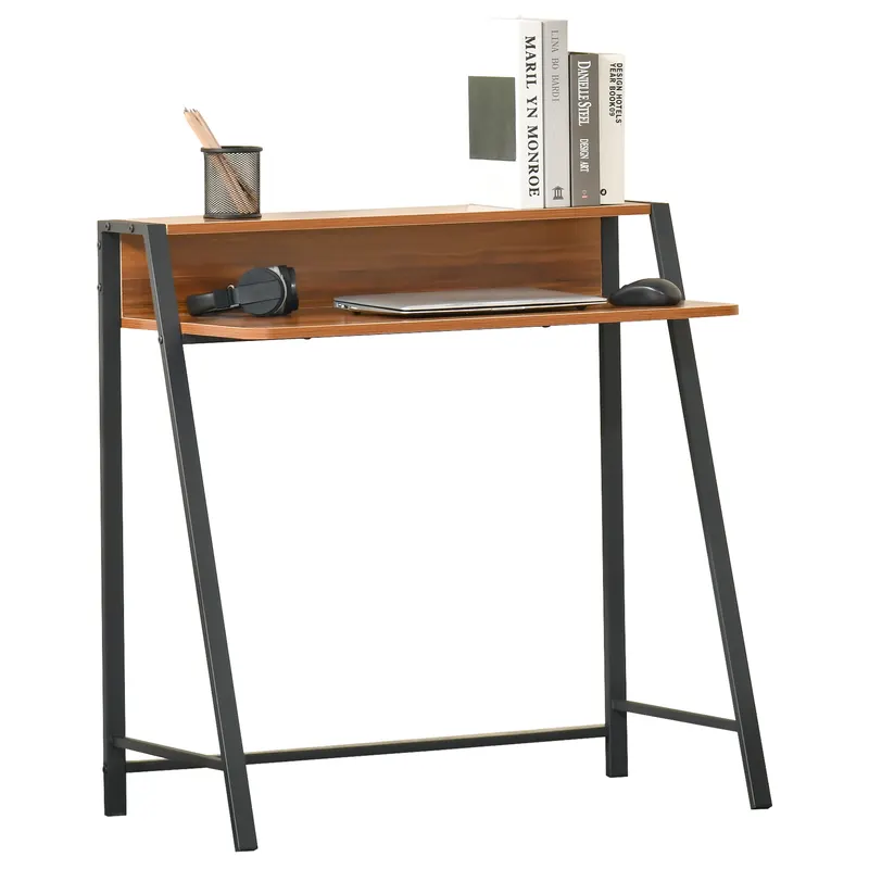 HOMCOM Birou modern cu Rafturi in Lemn Castaniu 84x45x85cm