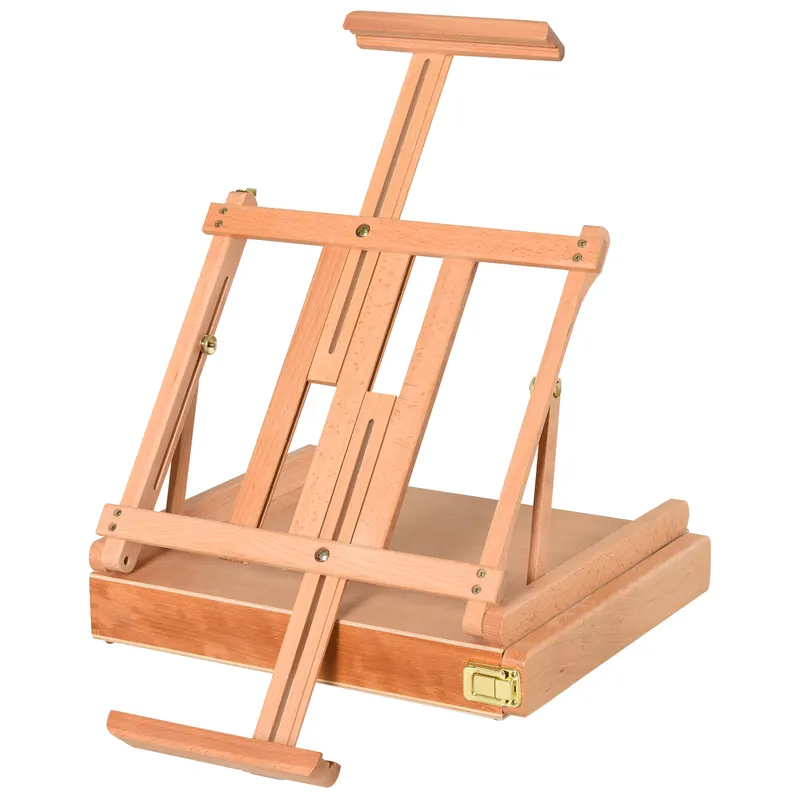 HOMCOM Șevalet din Lemn cu Sertar Inferior, Șevalet de Masă cu Înălțime și Înclinare Reglabilă, 42x36x12.5 cm, Lemn Natural | Romania