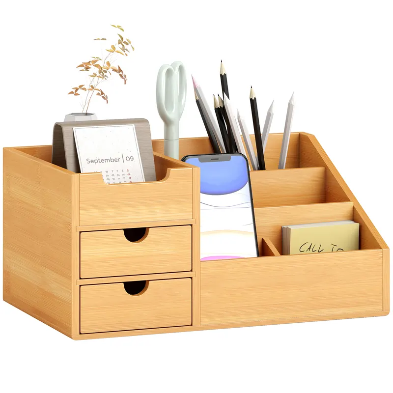 HOMCOM Organizator Birou cu 2 Sertare și 7 Compartimente din Bambus 33x20.5x15.5 cm | Romania
