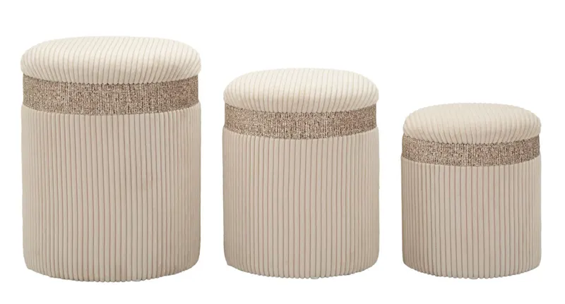 Mauro Ferretti Set 3 Pufuri Crem Cu Spațiu De Depozitare, Ø 40,5 X 49,5 Cm, 35 X 42 Cm, 31 X 38 Cm | Romania