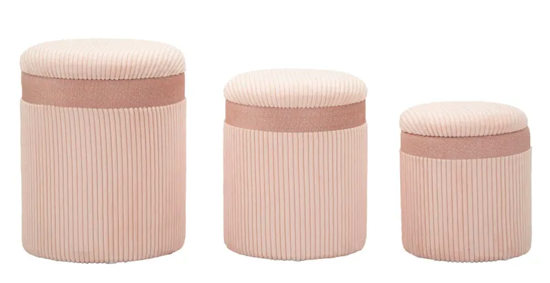 Mauro Ferretti Set De 3 Pufuri Cu Spatiu De Depozitare, Roz, Cm Ø 40,5X49,5-35X42-31X36 | Romania