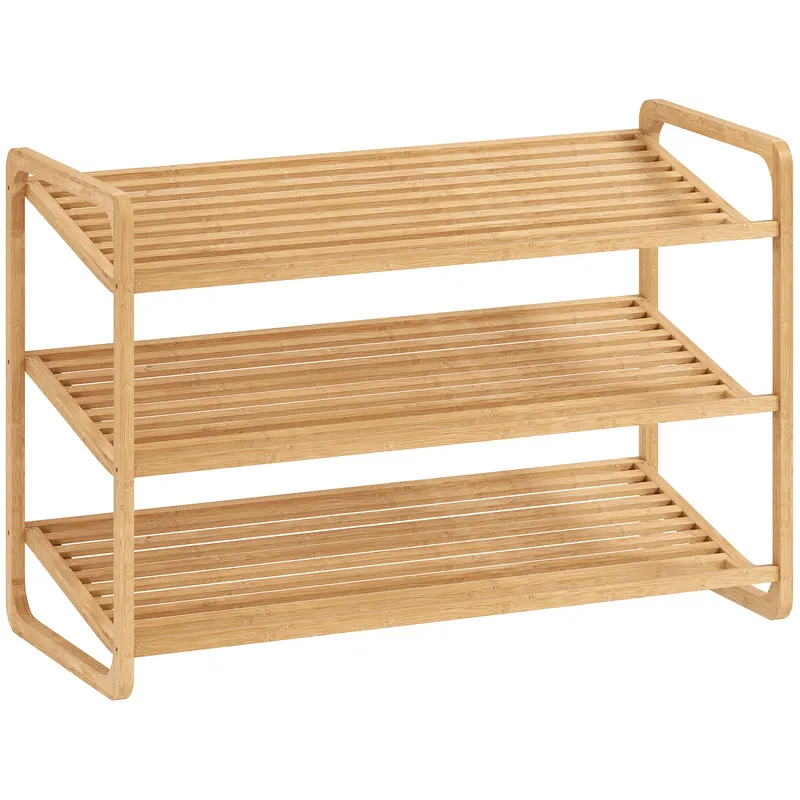 HOMCOM Etajeră pentru pantofi cu 3 rafturi pentru 12 perechi de pantofi din bambus 76x33x50.8 cm | Romania