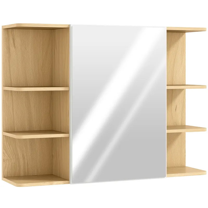 HOMCOM Dulap cu Oglindă pentru Baie cu Dulăpior și 6 Compartimente Deschise 80x20x59cm Lemn | Romania