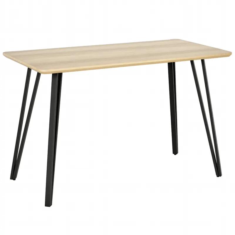 HOMCOM Masă de mese design industrial, blat mare dim. 120L x 60l x 75H cm, picioare din metal negru în formă de ace, MDF aspect de stejar deschis | Romania
