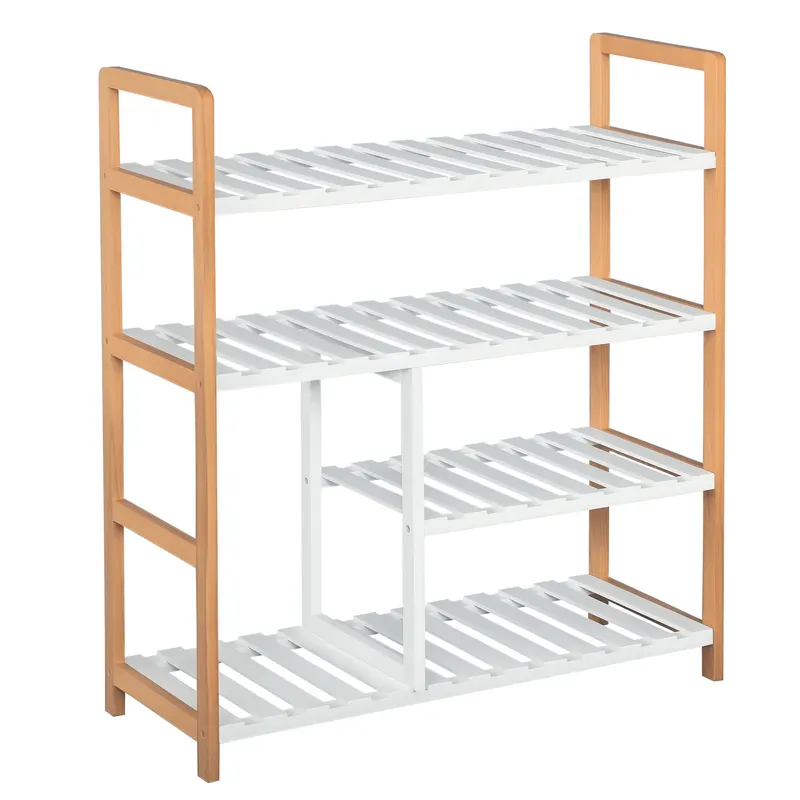 HOMCOM Etagère à Chaussures - etajeră de depozitare - Mobilier Pantofi 4 Nivele Lemn de pin rafturi cu lamele MDF Alb | Romania