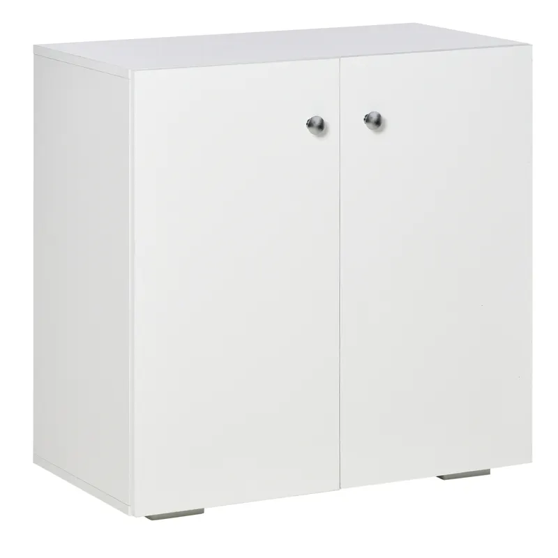 HOMCOM Aparador de Salón con 2 Puertas Armario Auxiliar con 2 Estantes para Libros Ropa Juguetes Estilo Moderno 70x39x70 cm Blanco | Romania