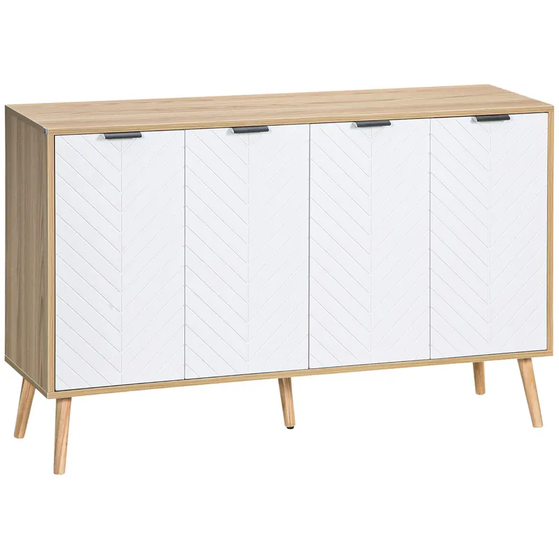 HOMCOM Comodă Bucătărie, Mobilier de Bucătărie cu Rafturi Reglabile și Picioare din Lemn de Pin, Bufet Modern pentru Living, Living, Sala de Mese, 120x35x77,4cm, Natural și Alb | Romania