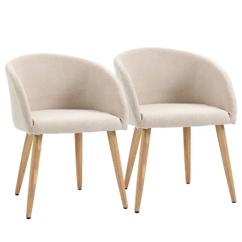 HOMCOM Set de 2 Scaune de Dining Stil Scandinav, Tapițate cu Material Textil, 55x56x74 cm, Bej | Romania