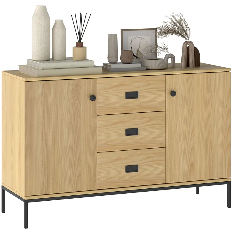 HOMCOM Bufet de depozitare 2 sertare raft reglabil 3 sertare stil contemporan - dim. 120L x 39,5l x 77H cm | Romania