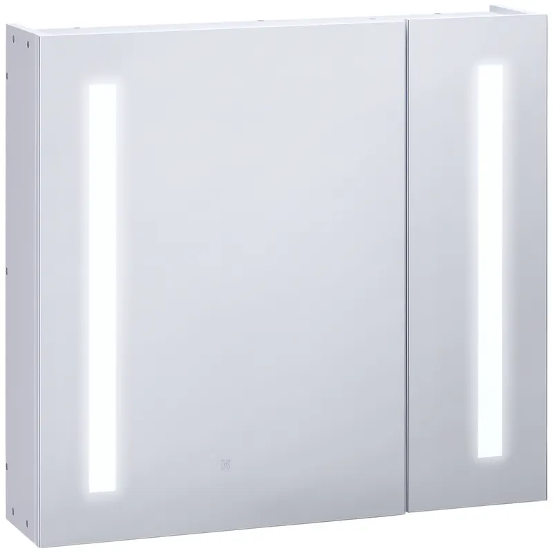 kleankin Oglindă de perete cu LED-uri pentru baie, 2 uși și 3 niveluri, 70 x 15 x 65 cm, alb | Romania