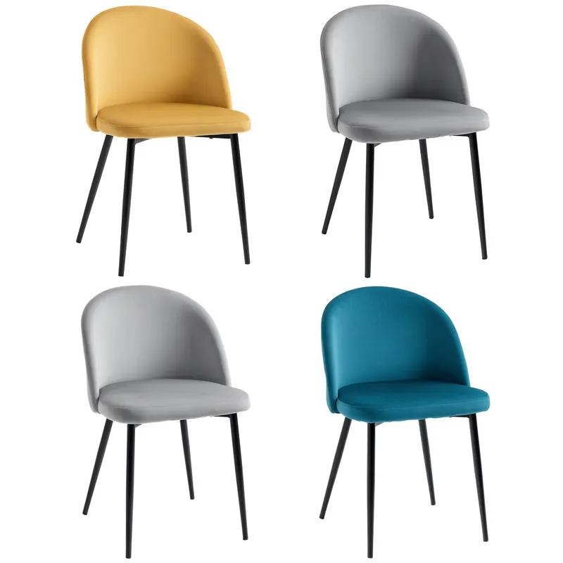 HOMCOM Set de 4 scaune de dining scaun de bucătărie din stil scandinav cu acoperiș din catifea și picioare subțiri de metal, pentru sufragerie, camera de mese, multicolor | Romania