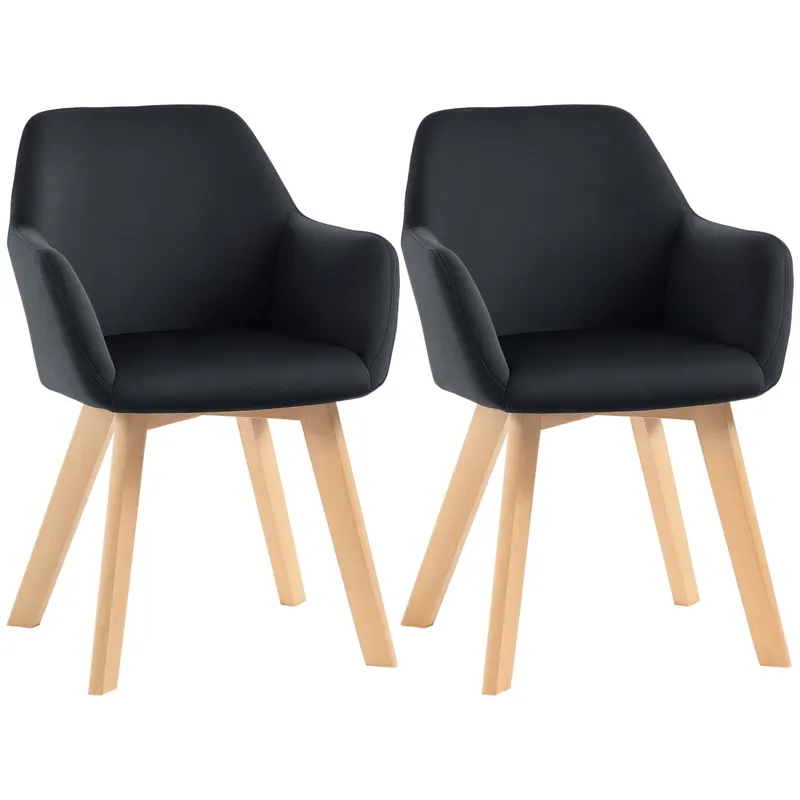 HOMCOM Scaune de Masă, Set de 2, Design Modern, Design de Catifea, Lemn de Cauțiuc, 54x57x80 cm, Negru | Romania
