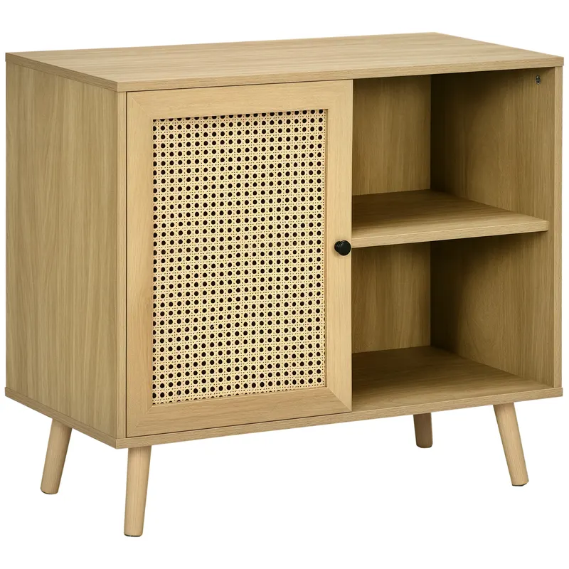HOMCOM Bufet de depozitare 1 ușă efect răchită - dim. 80L x 39l x 70H cm | Romania