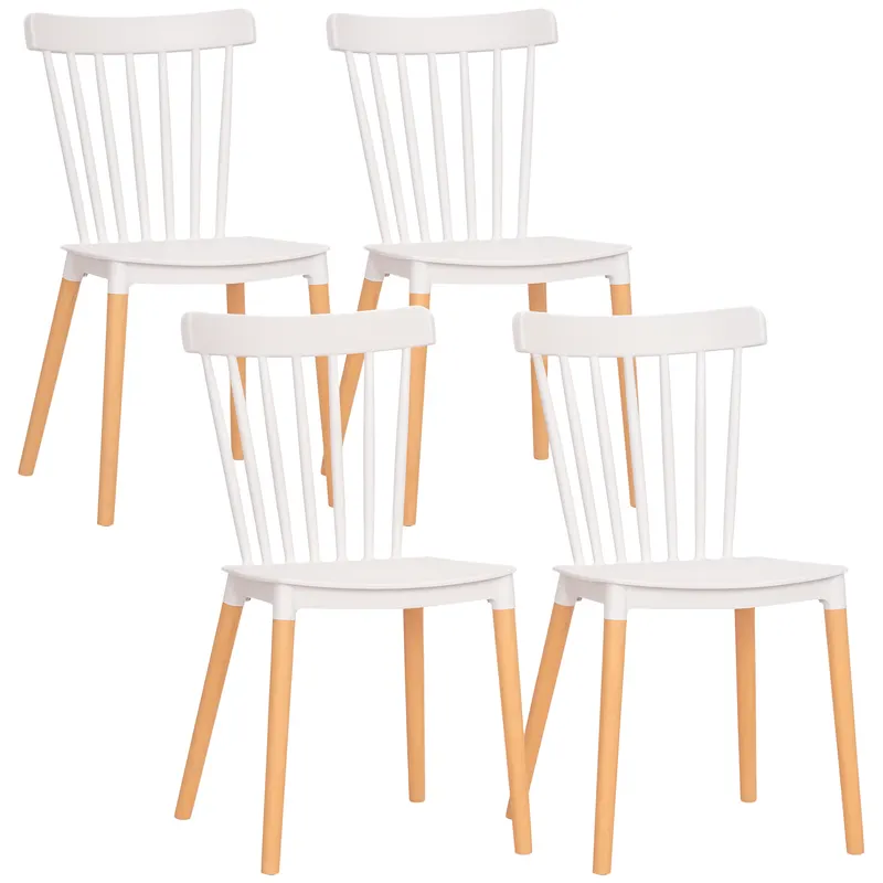 HOMCOM Set de 4 scaune de stil scandinav, spătar înalt, șezut din polipropilenă, picioare din fag 48 x 52,5 x 83 cm alb | Romania