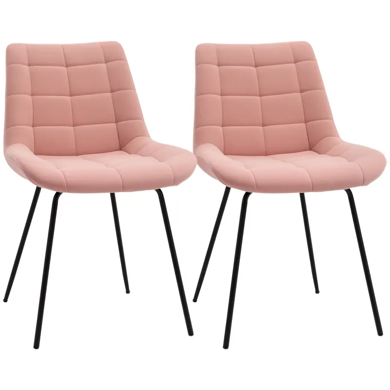 HOMCOM Set de 2 Scaune de Dining Scaune Accent Scaune de Bucatarie, Design Retro, Aspect de Catifea, 50 cm x 61 cm x 79 cm, Roz | Romania