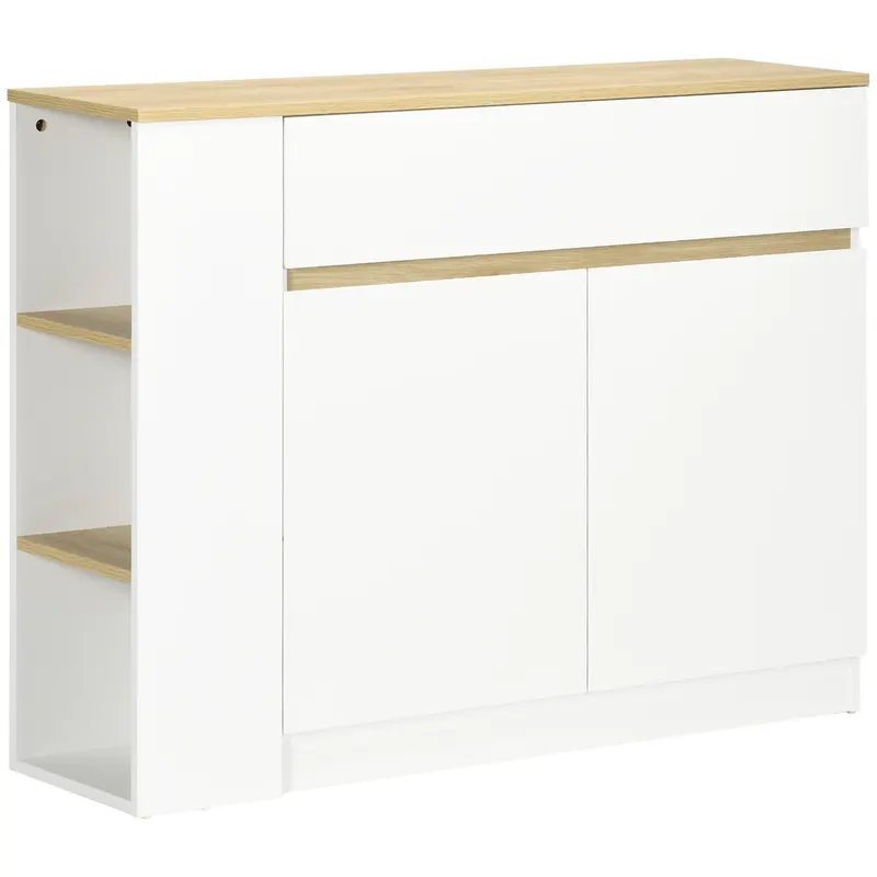 HOMCOM Bufet mobilier depozitare cu 2 sertare 3 rafturi deschise și dulap 2 uși 110 x 29,5 x 82 cm alb | Romania