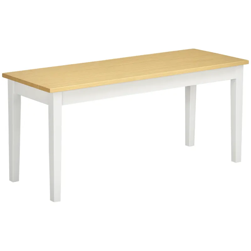 HOMCOM Banc din lemn pentru 2 persoane bicolore cu șezut natural și picioare albe 102 x 36 x 45 cm | Romania