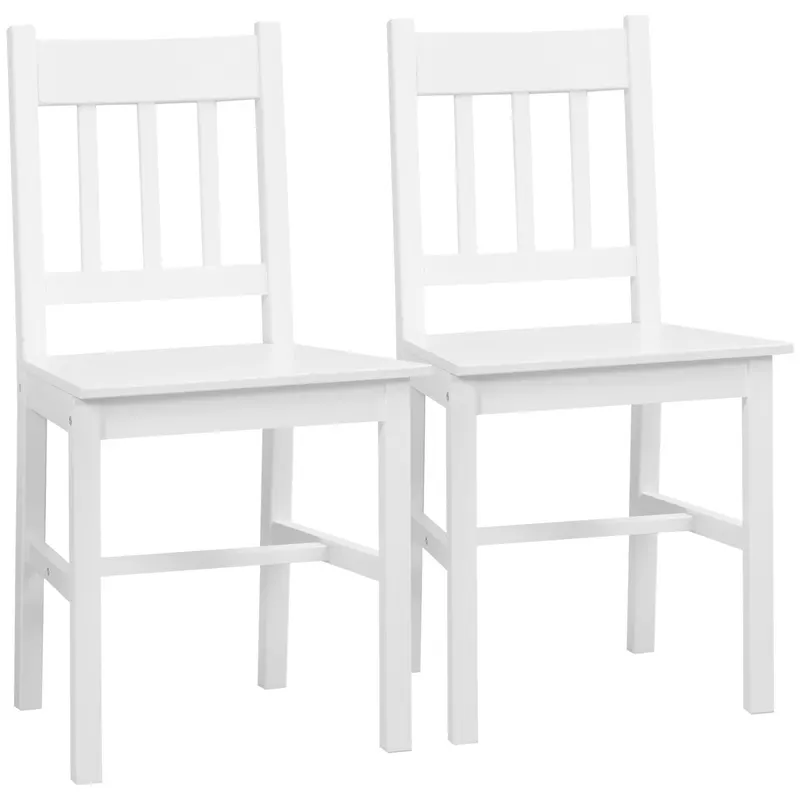 HOMCOM Set de 2 scaune de dining din lemn masiv, scaun de bucătărie, spătar lamele, stil casă de țară alb | Romania