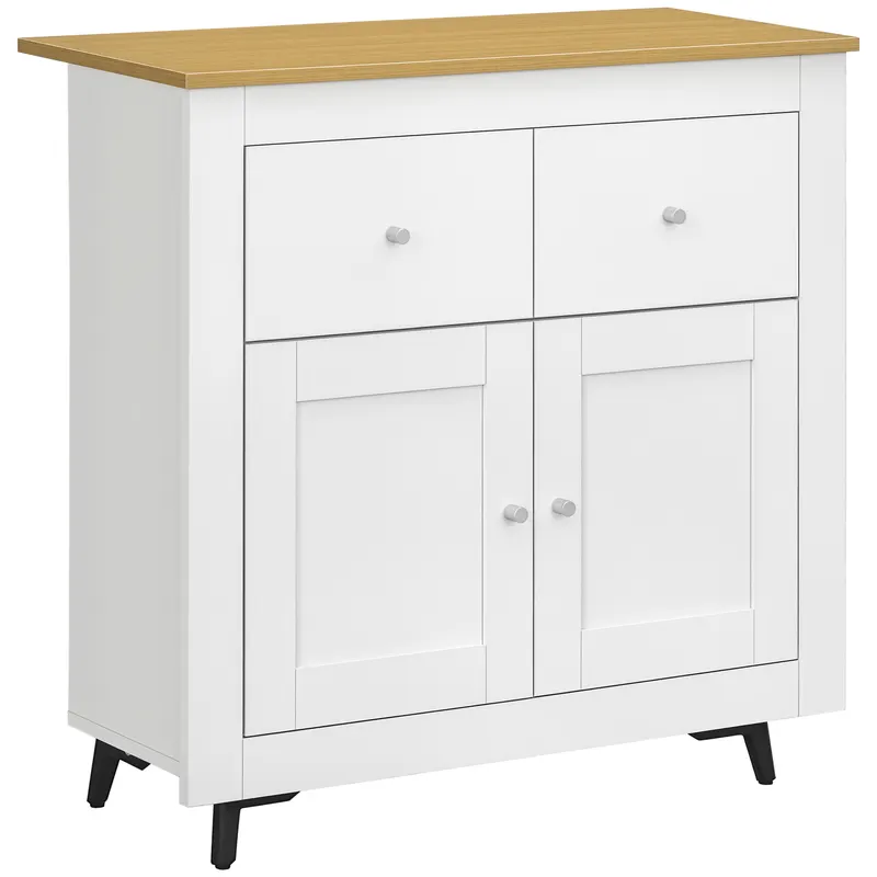 HOMCOM Mobilier de depozitare bufet cu dulap cu uși și 2 sertare, pentru living, sufragerie, dim. 78 x 35 x 80 cm, alb | Romania