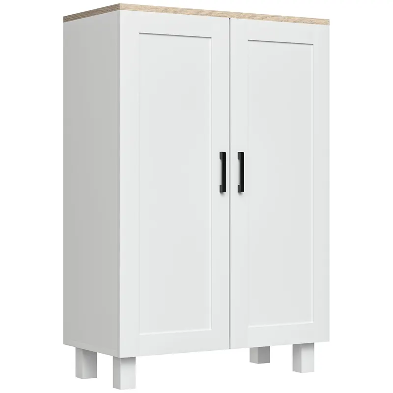 HOMCOM Mobilier Auxiliar Modern cu 2 Uși Raft Reglabil și Bază Înălțată pentru Living Bucătărie Sufragerie 60x30x90 cm Alb | Romania