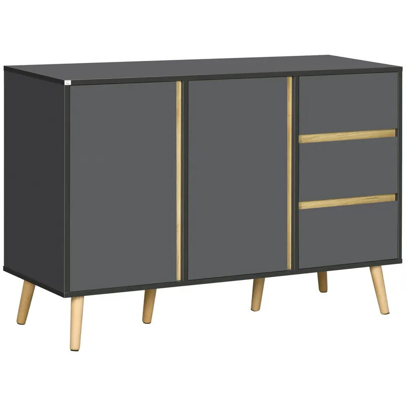 HOMCOM Bufet jos mobilier de depozitare pe picioare stil scandinav 2 usi 3 sertare 120 x 40 x 80 cm gri antracit | Romania