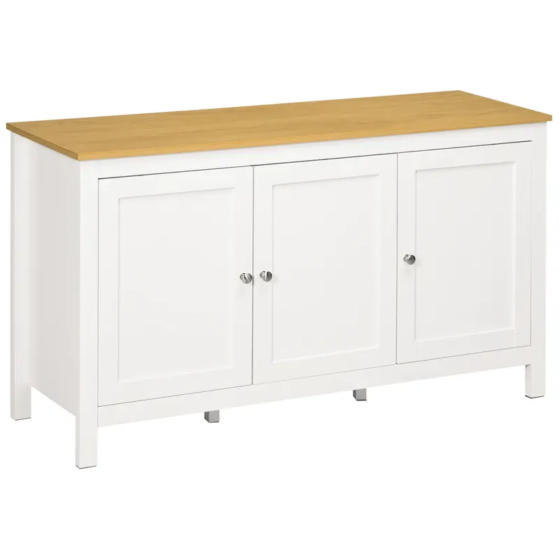 HOMCOM Credență de Bucătărie cu 3 Uși, Mobilier Modern de Bucătărie cu Raft Reglabil, Credență Tip Bufet pentru Sufragerie, Sala de Mese și Salon, 120x40x70 cm, Alb și Culoare Lemn | Romania