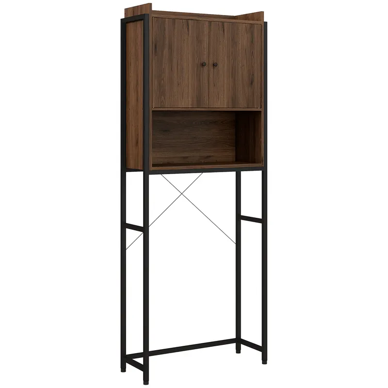 kleankin Mobilă etajeră deasupra WC-ului cu dulap pentru baie 2 uși și nișă 68 x 25,5 x 172,5 cm maro negru | Romania